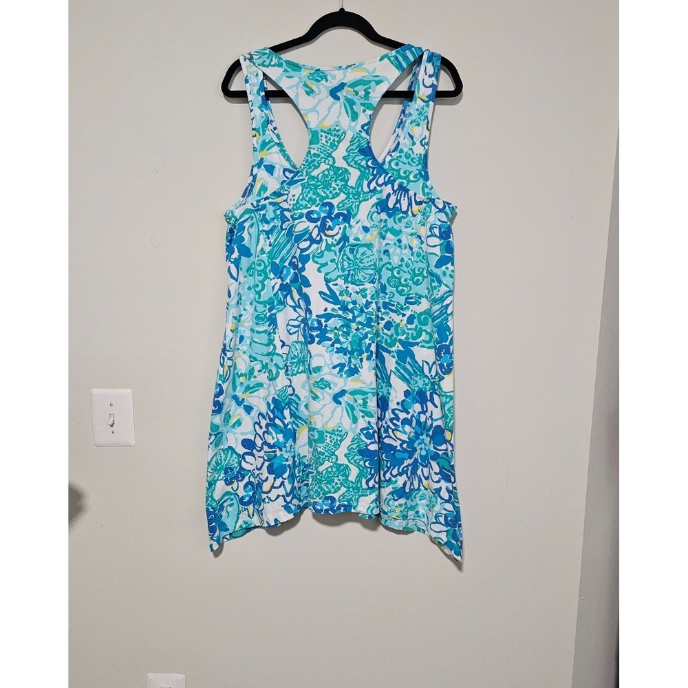 Lilly Pulitzer Monterey Tank Dress XL Blue In A Pinch Cotton Racerback Floral - Picture 2 of 6
